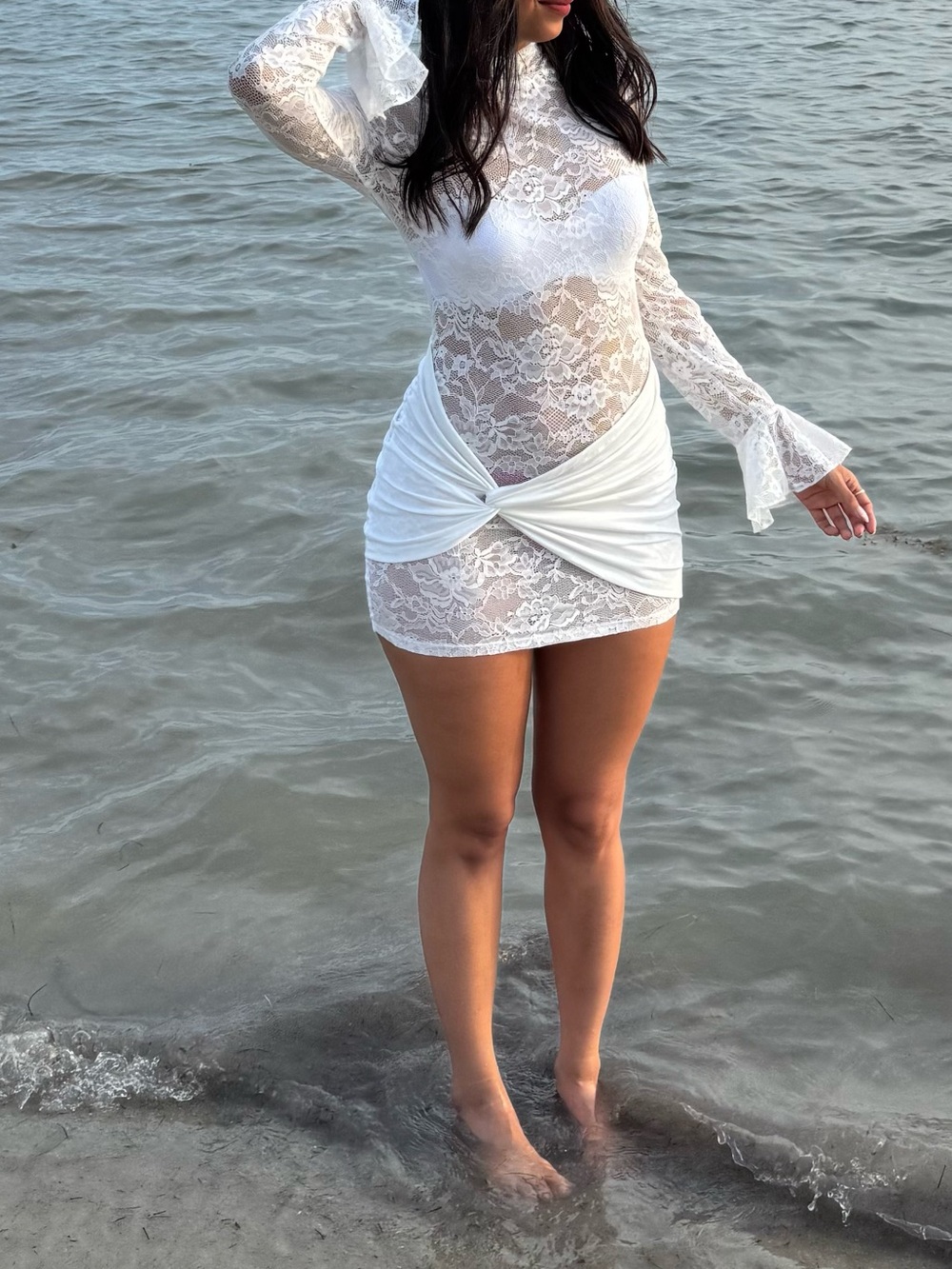 Women's White Lace Swim Cover-Up Dress